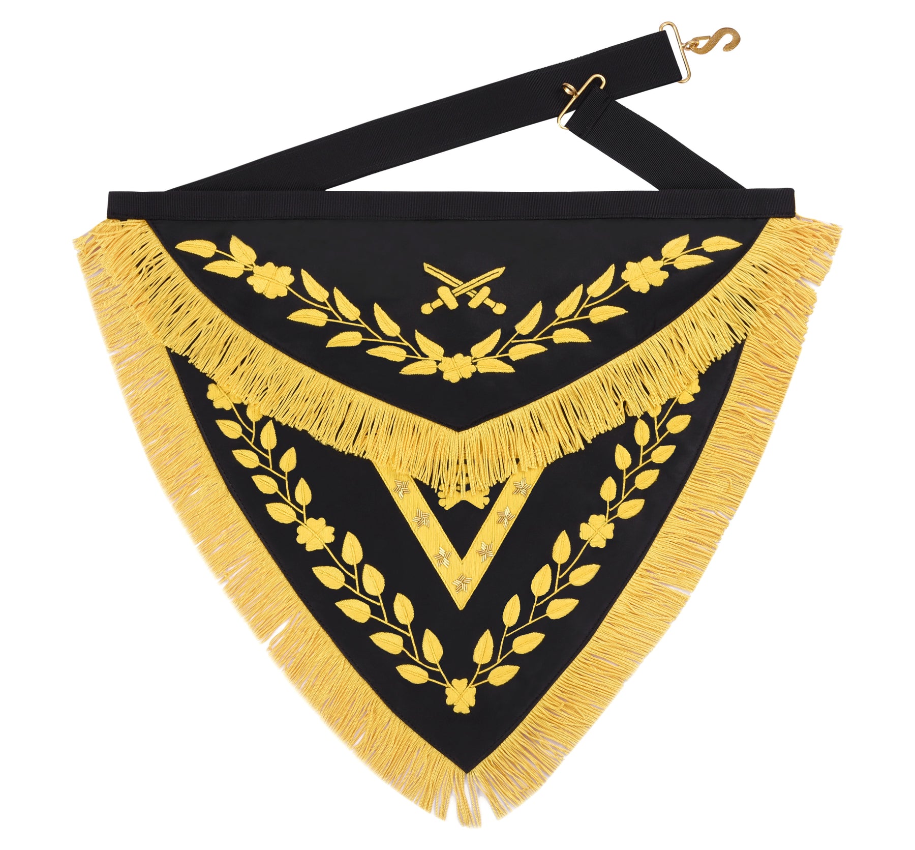 Knights Templar Apron - Triangular Black Velvet Hand Embroidery With Gold Tassels - Bricks Masons