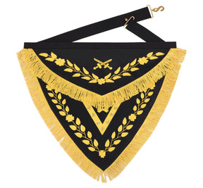 Knights Templar Apron - Triangular Black Velvet Hand Embroidery With Gold Tassels - Bricks Masons
