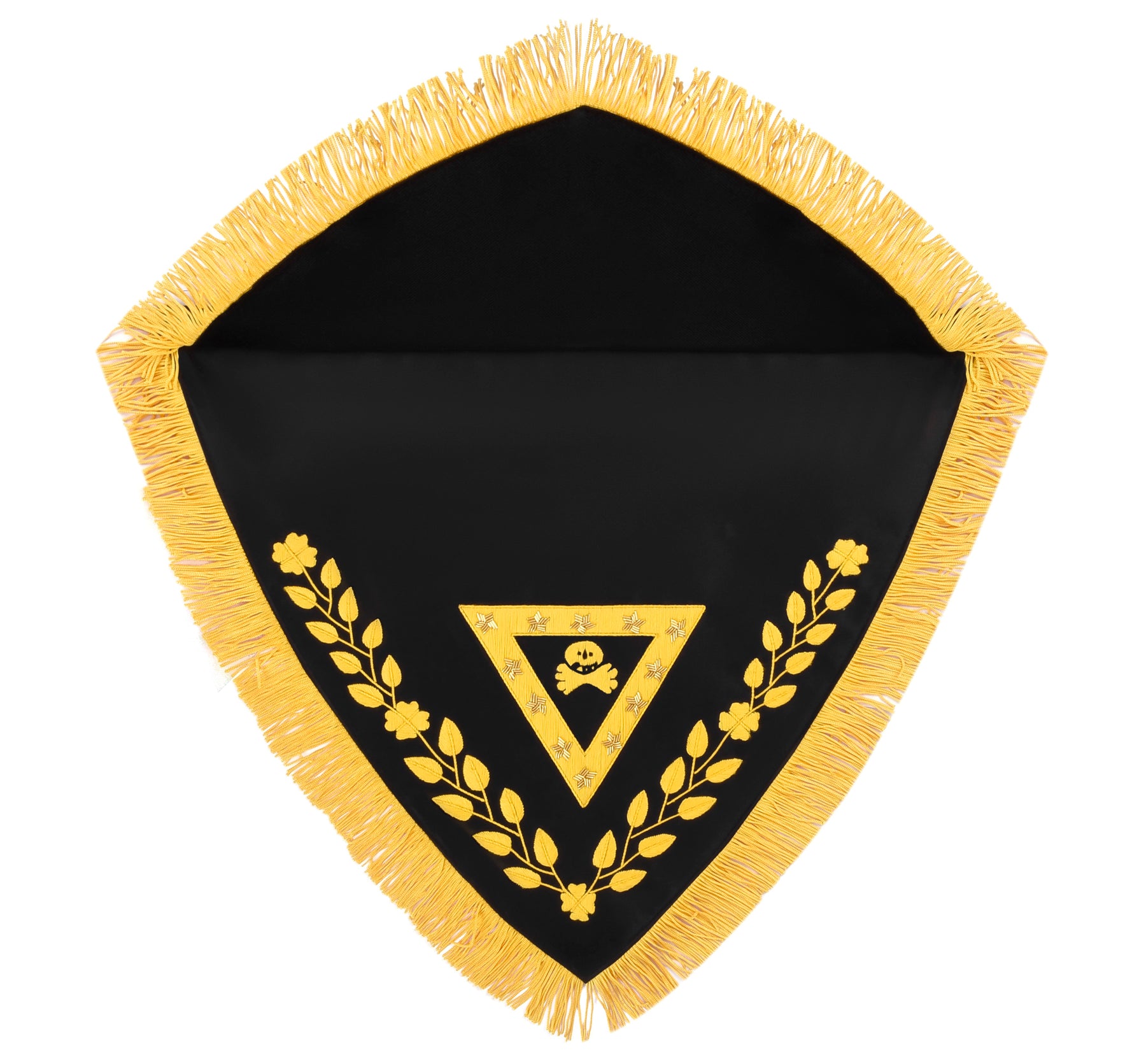 Knights Templar Apron - Triangular Black Velvet Hand Embroidery With Gold Tassels - Bricks Masons