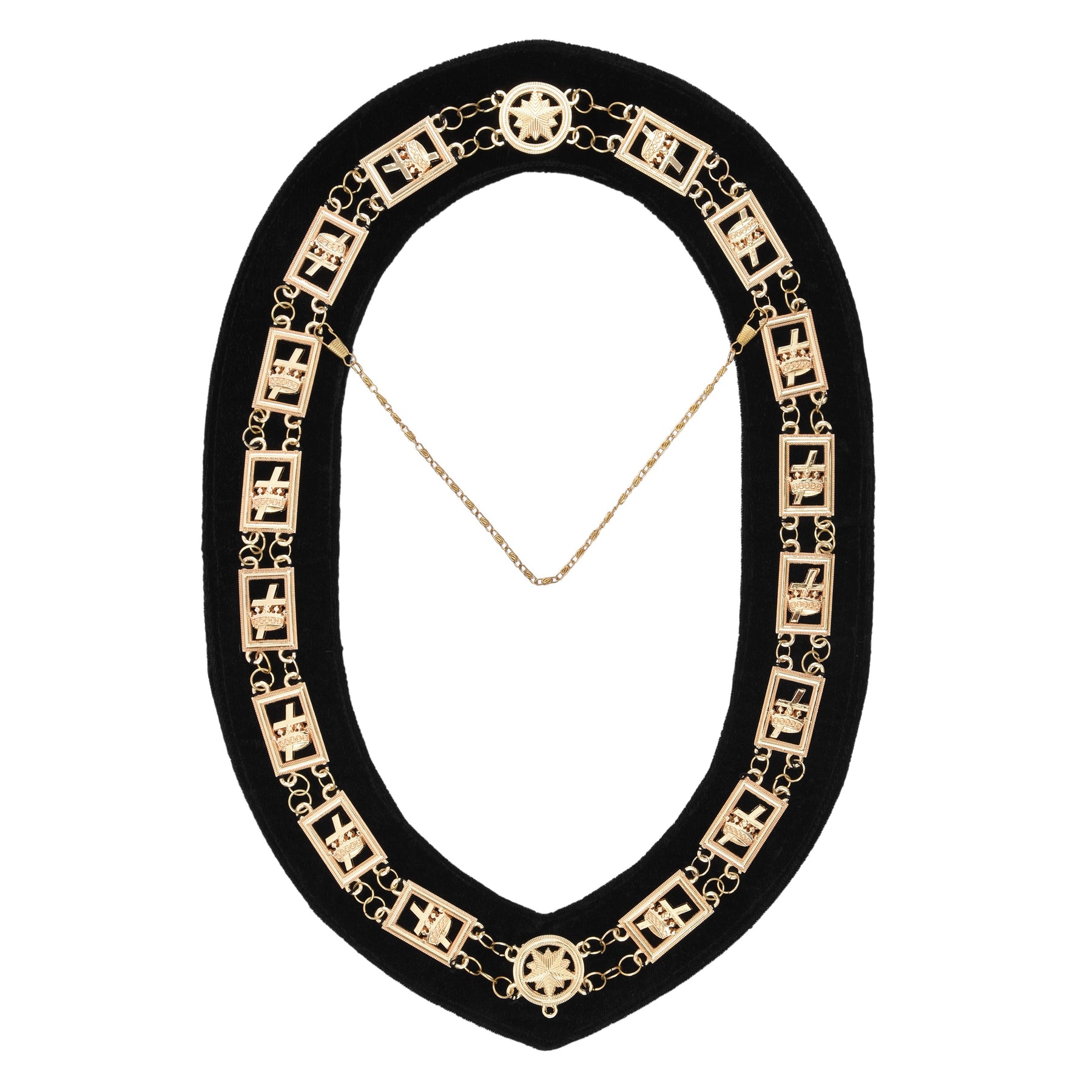 Knights Templar Chain Collar - Gold Plated On Black Velvet Backing - Bricks Masons