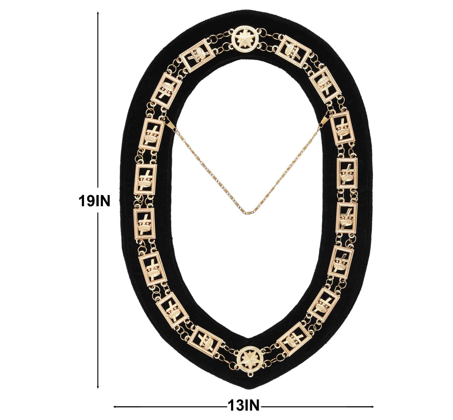 Knights Templar Chain Collar - Gold Plated On Black Velvet Backing - Bricks Masons