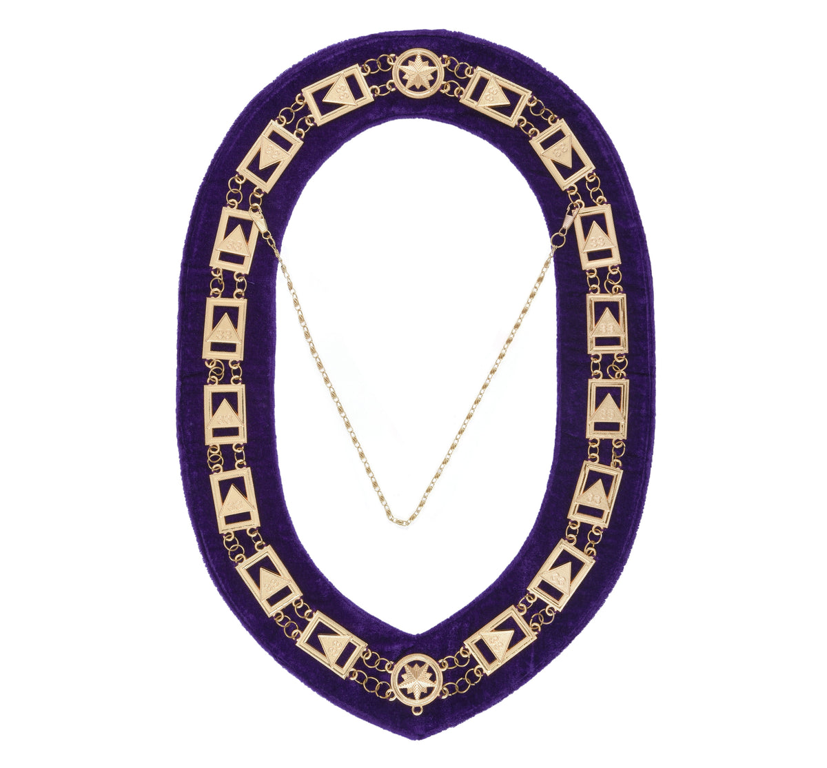 33rd Degree Scottish Rite Chain Collar - Gold Plated Chain On Purple Velvet - Bricks Masons
