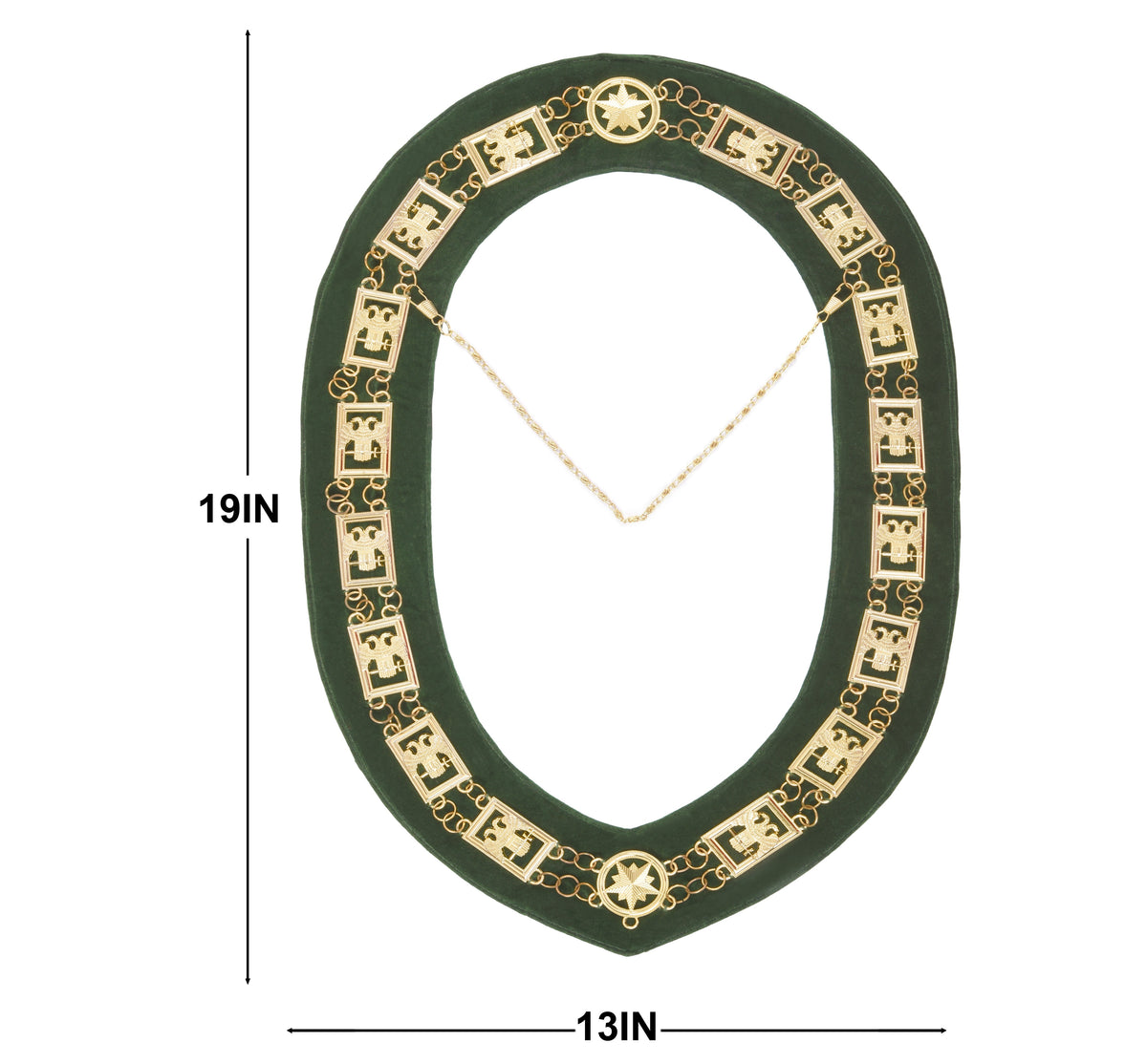 32nd Degree Scottish Rite Chain Collar - Wings Down On Green Velvet - Bricks Masons