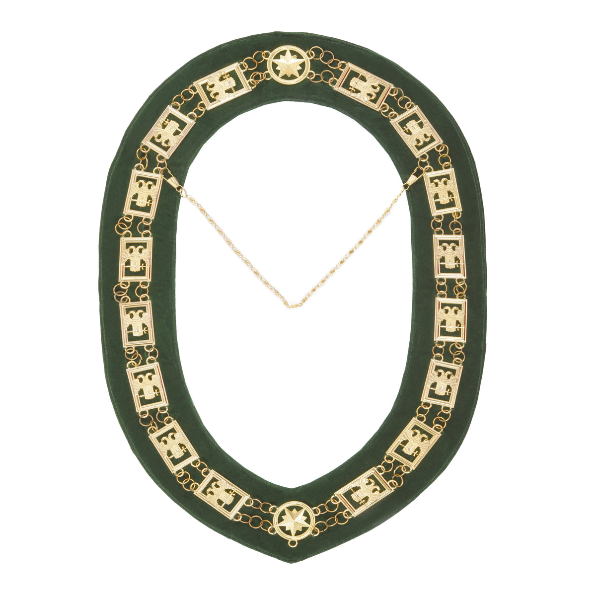32nd Degree Scottish Rite Chain Collar - Wings Down On Green Velvet - Bricks Masons