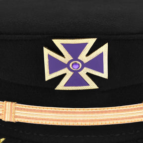 Knights Templar Commandery Fatigue Cap - Purple Metal Cross With Braid & Vinework (Gold/Silver - Bricks Masons