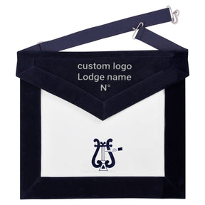 Organist Blue Lodge Officer Apron - Navy Velvet With Silver Embroidery Thread