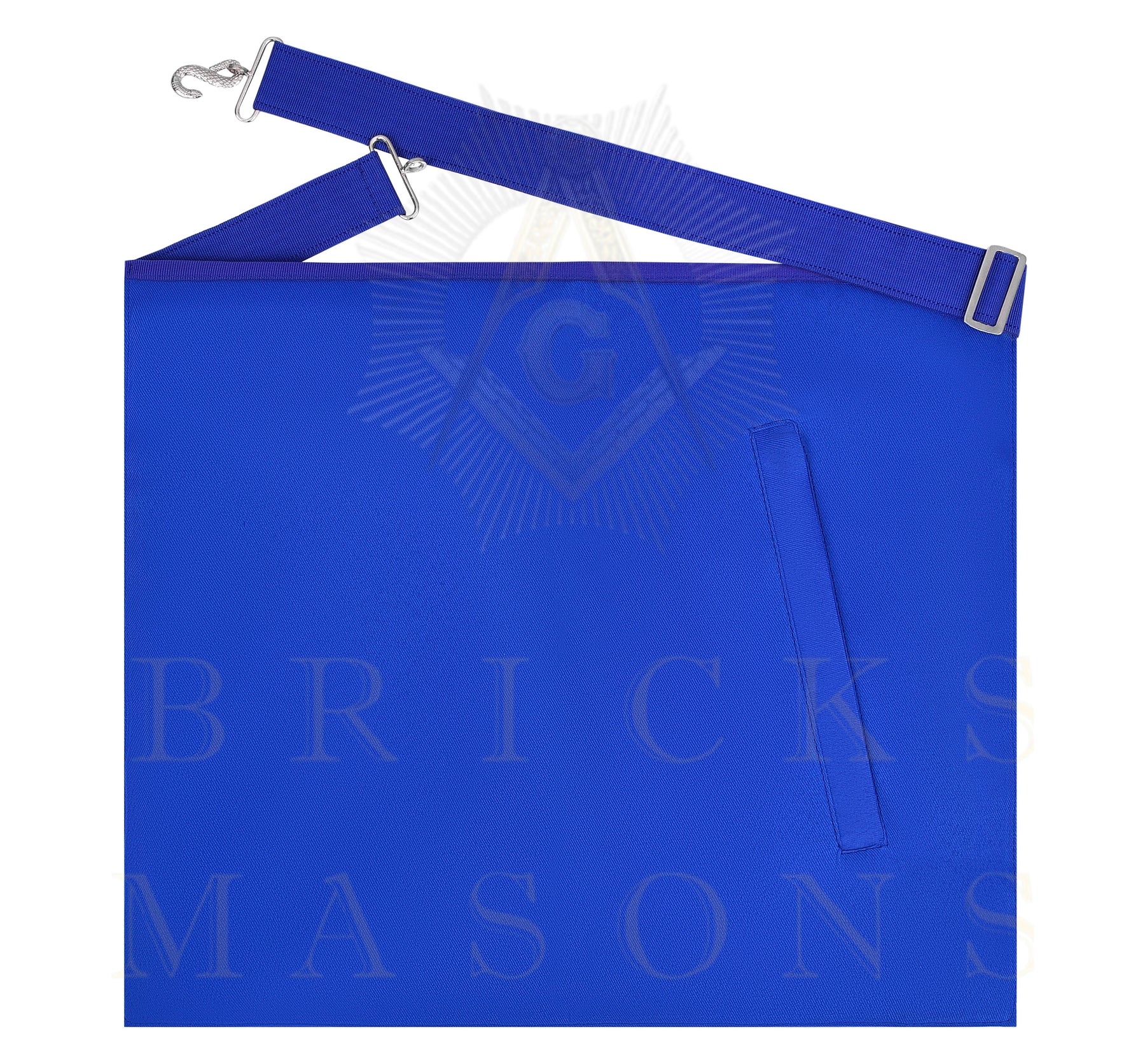 Treasurer Blue Lodge Officer Apron - Blue Ribbon With Machine Embroidery Customizable Flap - Bricks Masons