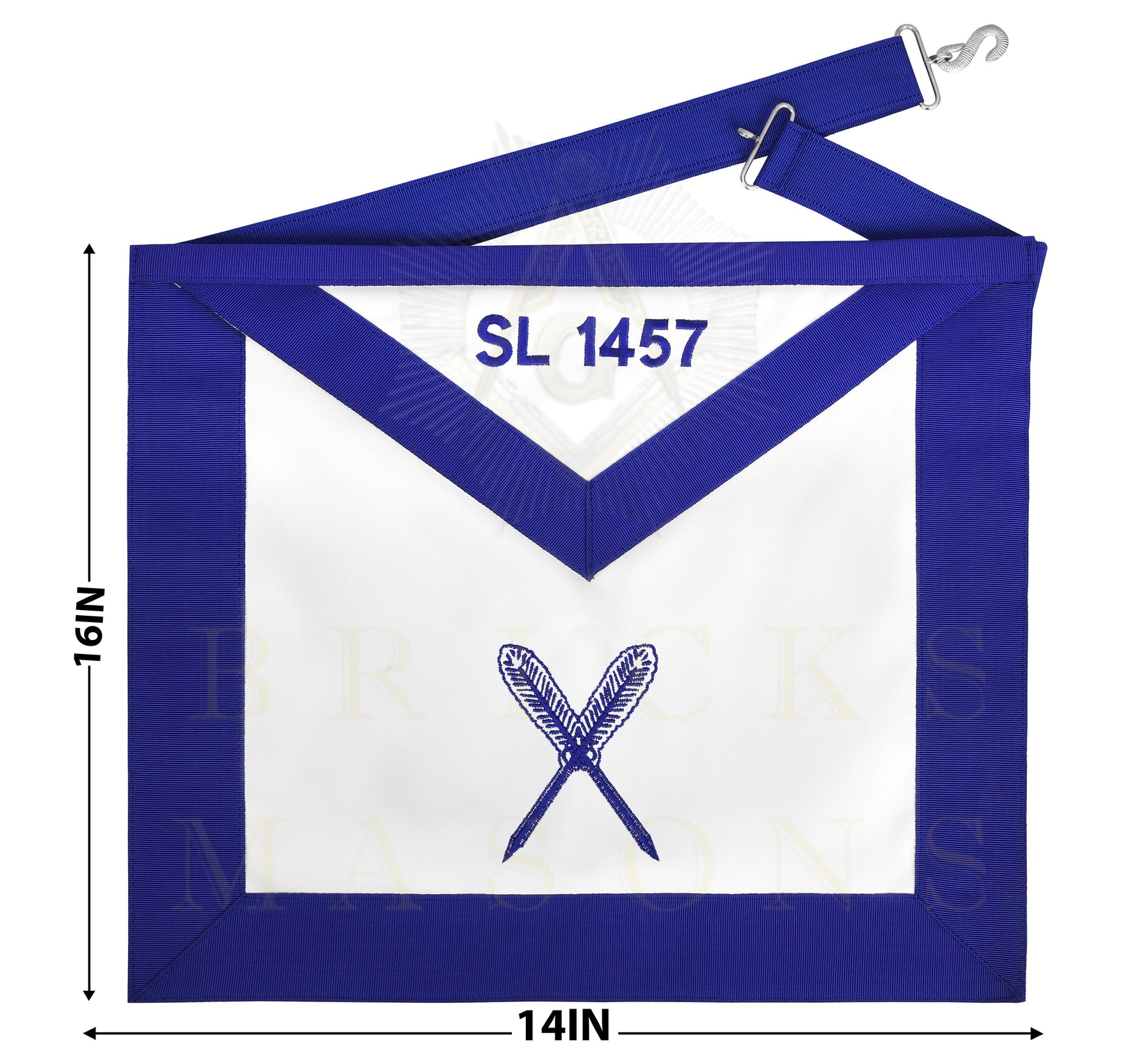Secretary Blue Lodge Officer Apron - Blue Ribbon With Machine Embroidery Customizable Flap - Bricks Masons