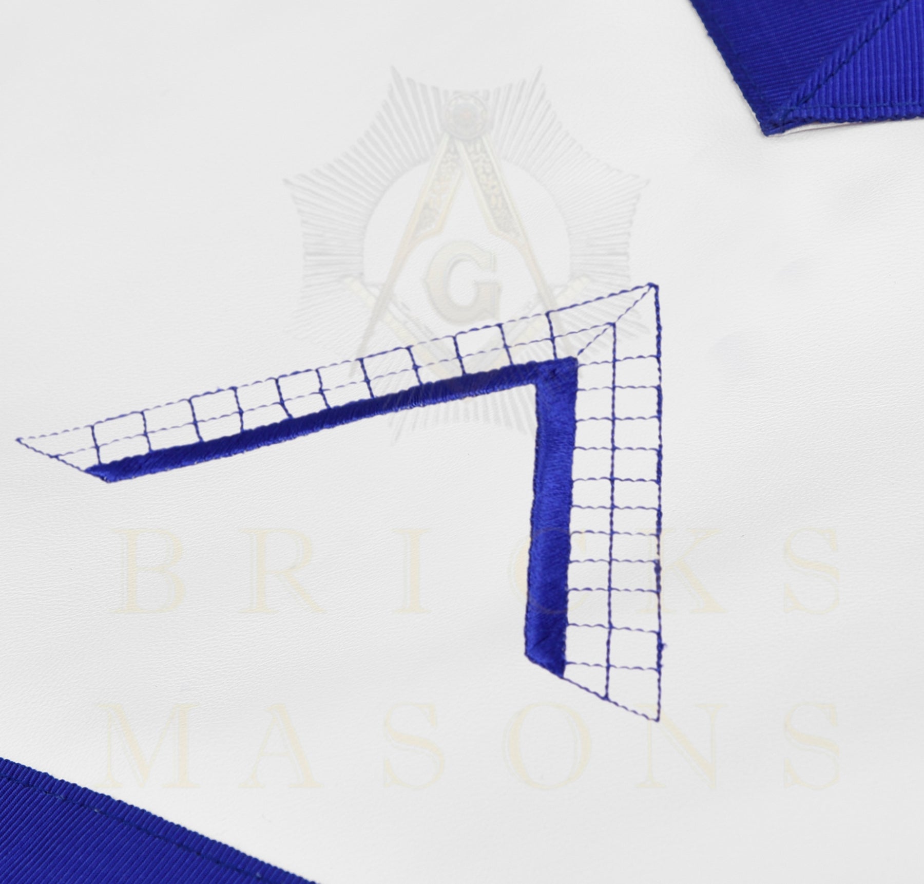 Worshipful Master Blue Lodge Officer Apron - Blue Ribbon With Machine Embroidery Customizable Flap - Bricks Masons