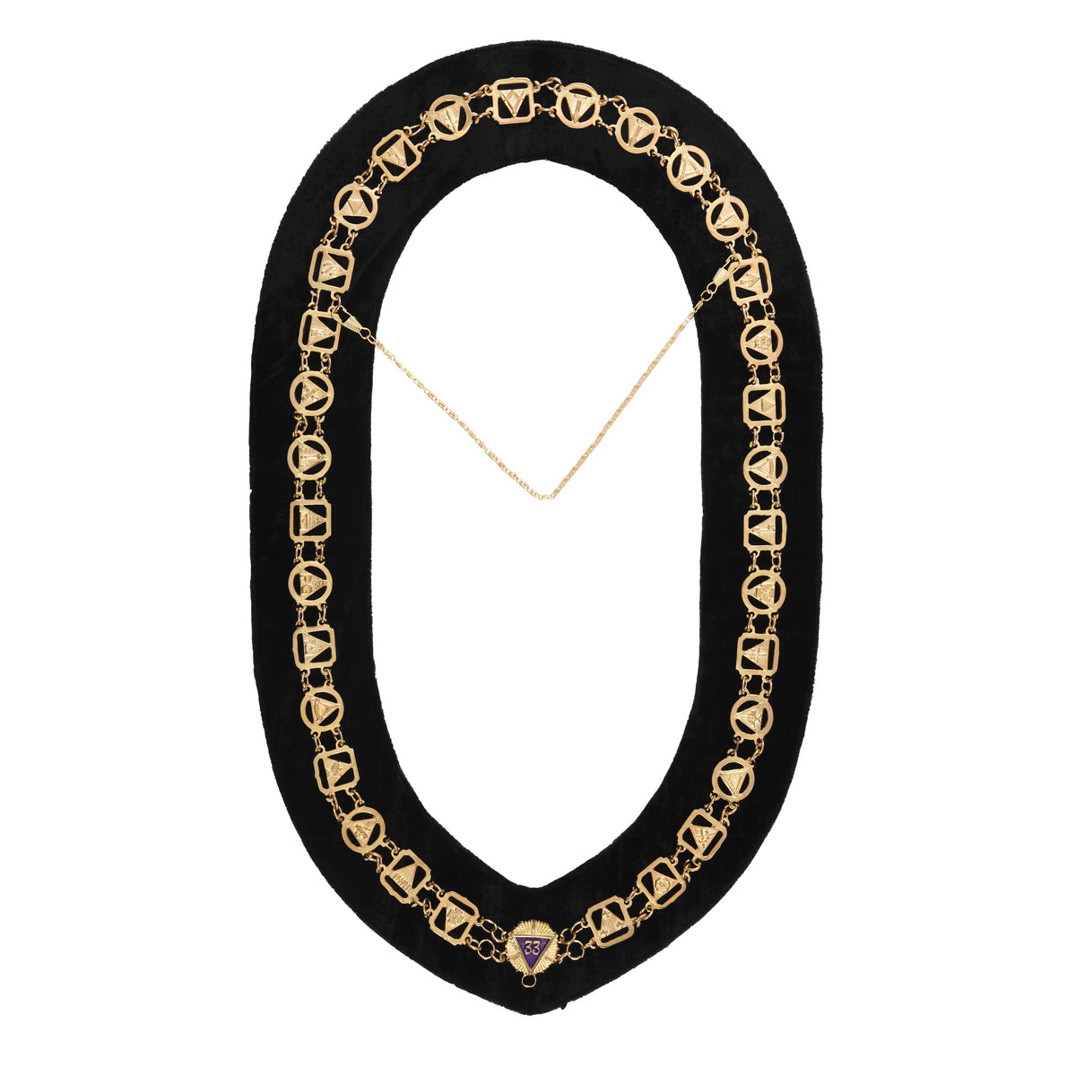33rd Degree Scottish Rite Chain Collar - Gold Plated With Black Velvet Backing - Bricks Masons