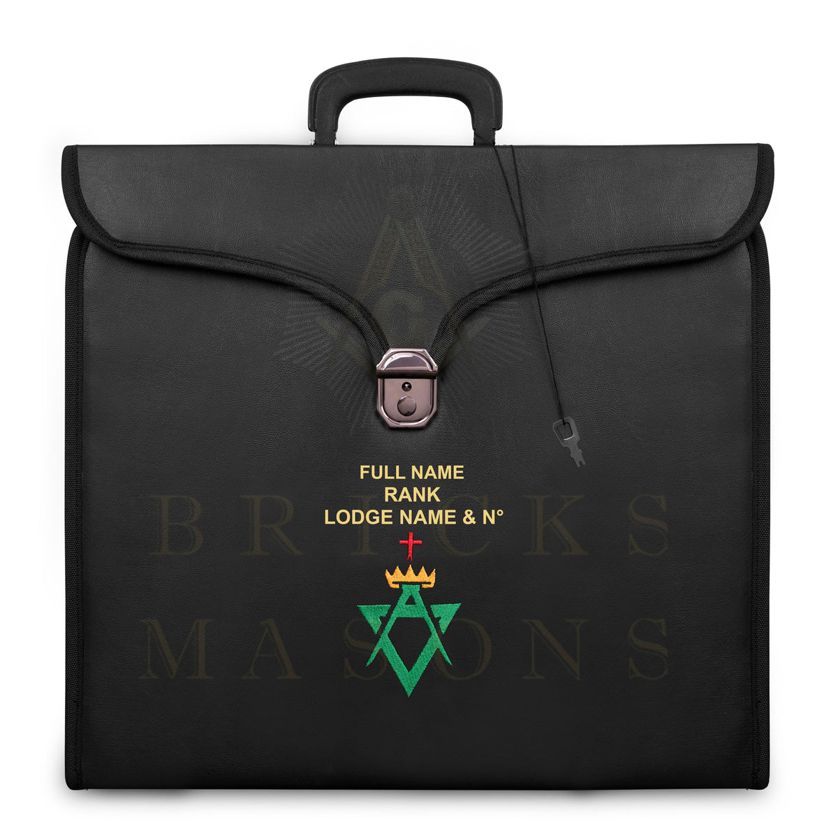Past Sovereign Master Allied Masonic Degrees Apron Case - Personalized Black Imitation Leather MM, WM, Provincial - Bricks Masons