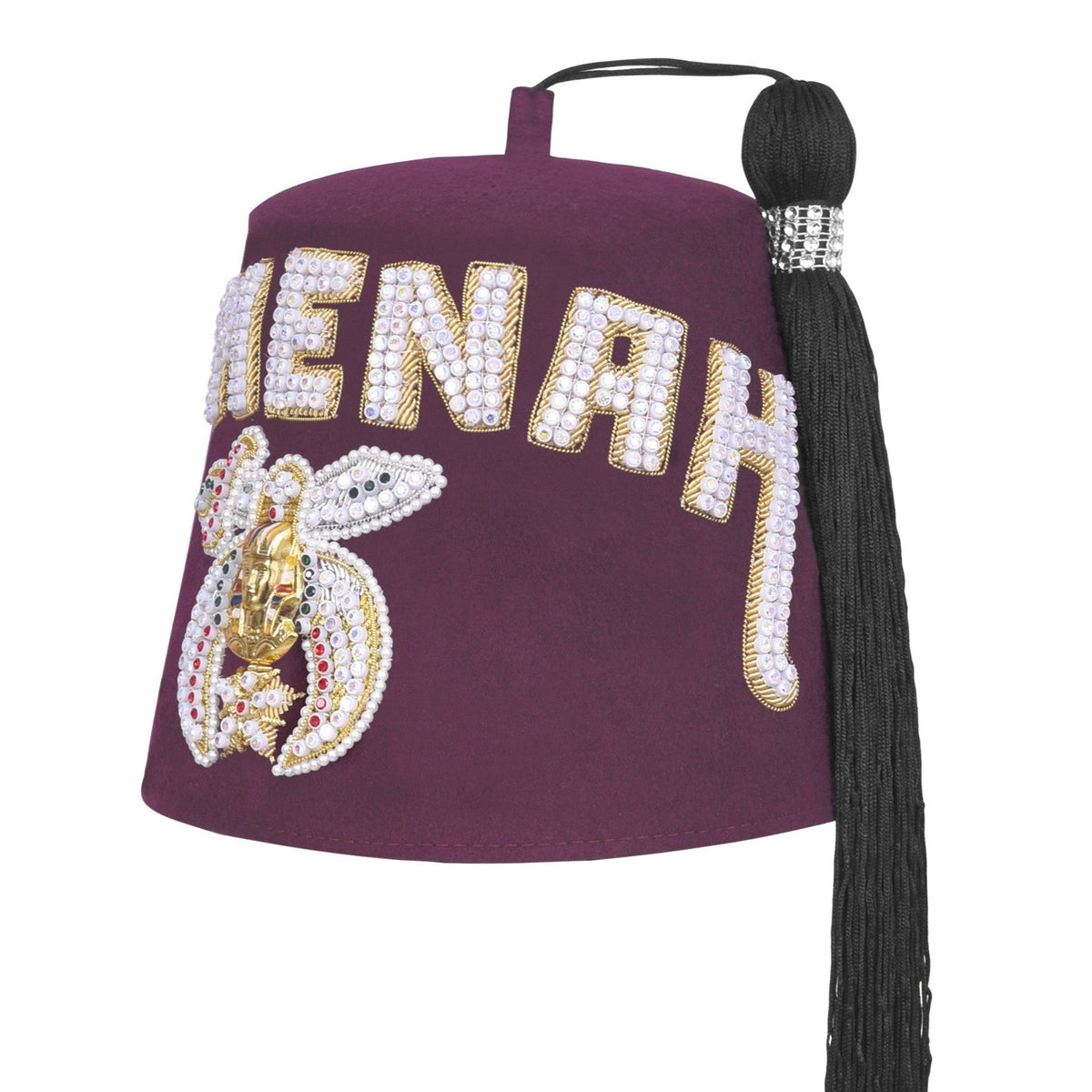 Shriners Fez Hat - Burgundy Wool Rhinestones Letters 2 Rows - Bricks Masons