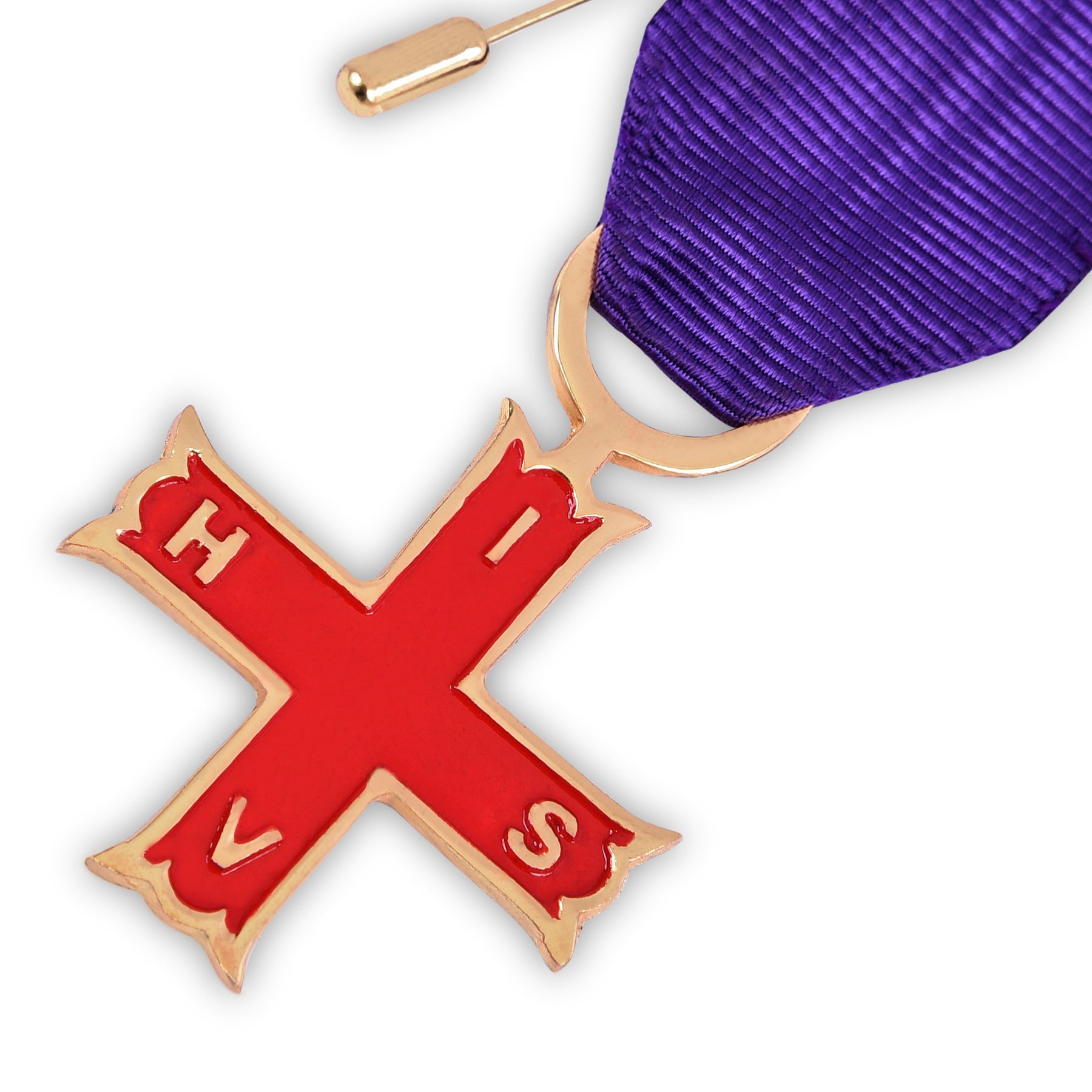 Red Cross of Constantine Breast Jewel - Purple Ribbon And Red Cross - Bricks Masons