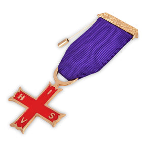 Red Cross of Constantine Breast Jewel - Purple Ribbon And Red Cross - Bricks Masons
