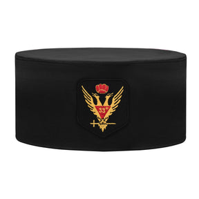 33rd Degree Scottish Rite Crown Cap - Black Rayon With Wings Up Red & Gold - Bricks Masons