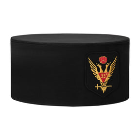 33rd Degree Scottish Rite Crown Cap - Black Rayon With Wings Up Red & Gold - Bricks Masons