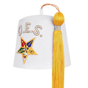 OES Fez Hat - Pure White With Yellow Tassel