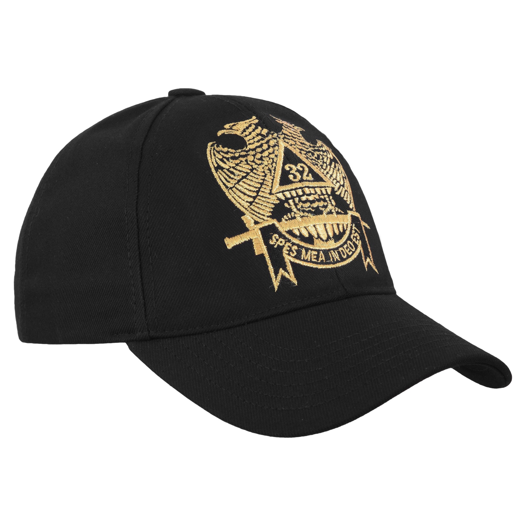 33rd Degree Scottish Rite Baseball Cap - Wings Down Black With Gold Embroidery - Bricks Masons