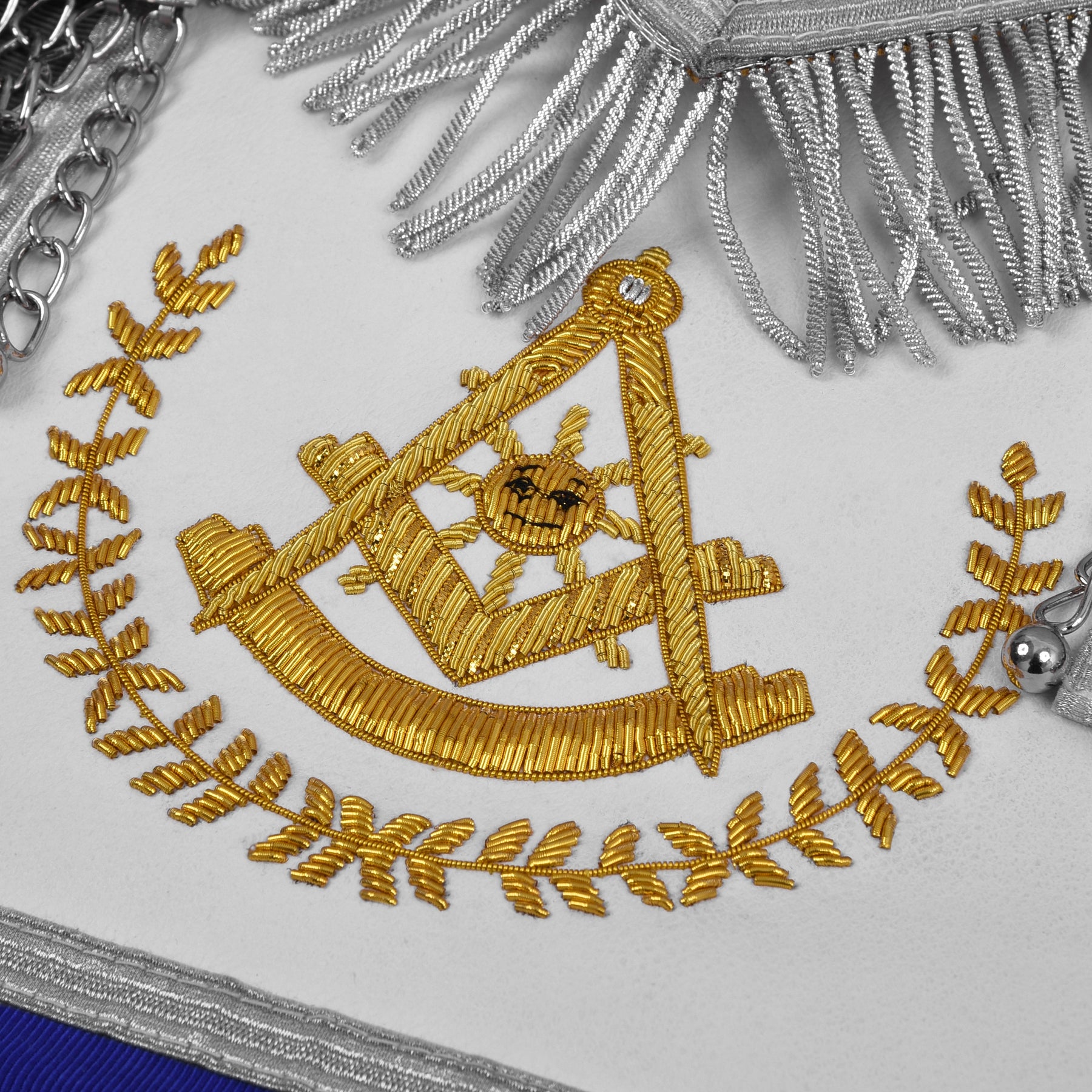 Past Master Blue Lodge California Regulation Apron - Gold Bullion With Silver Braid Fringe - Bricks Masons