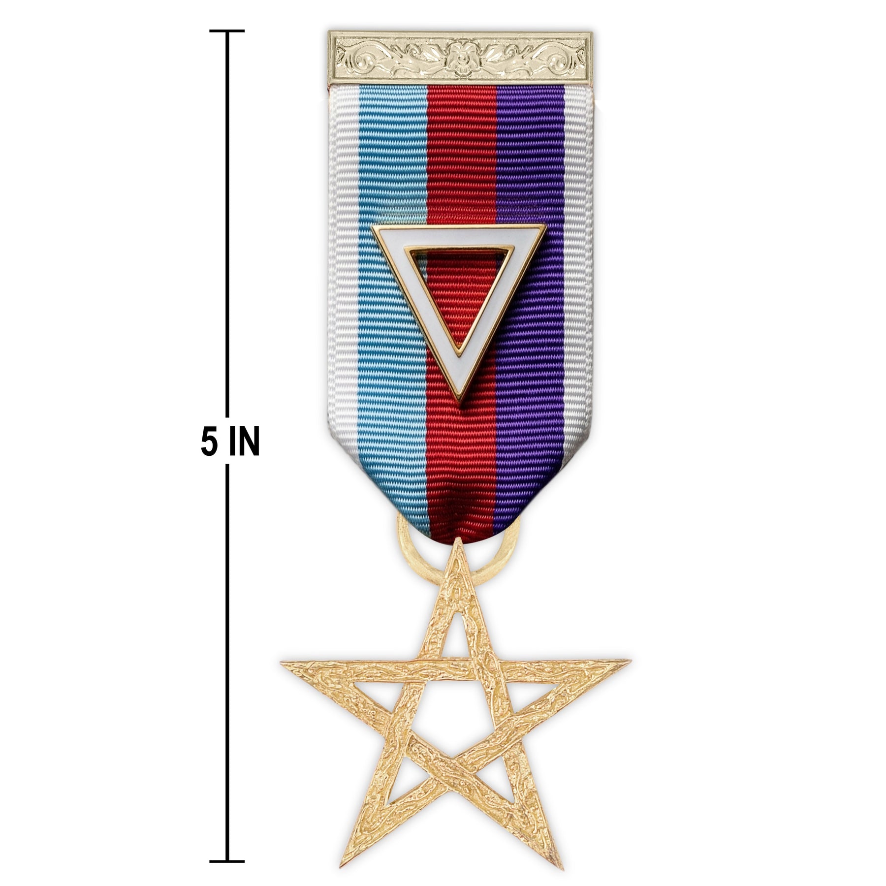 Excellent Master Royal & Select Masters Breast Jewel - Multicolor Ribbon with Silver Finish Six-Pointed Star Pendant - Bricks Masons