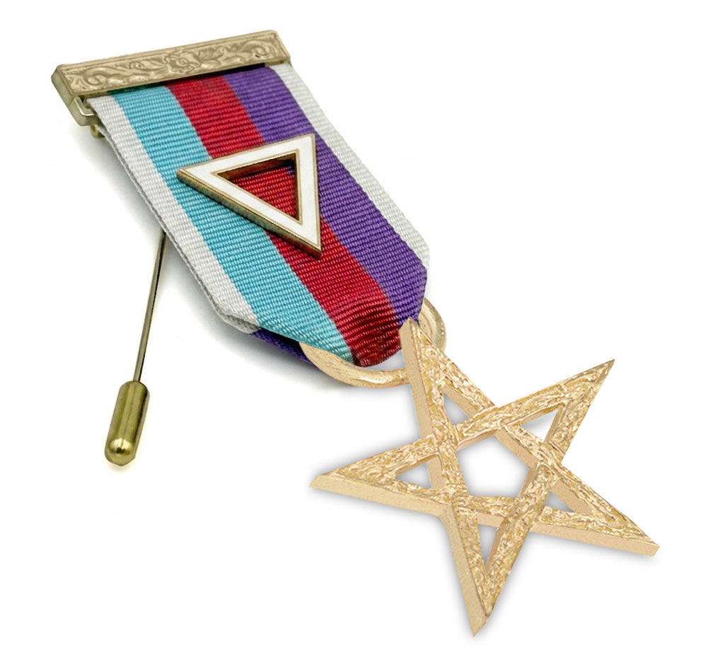 Excellent Master Royal & Select Masters Breast Jewel - Multicolor Ribbon with Silver Finish Six-Pointed Star Pendant - Bricks Masons