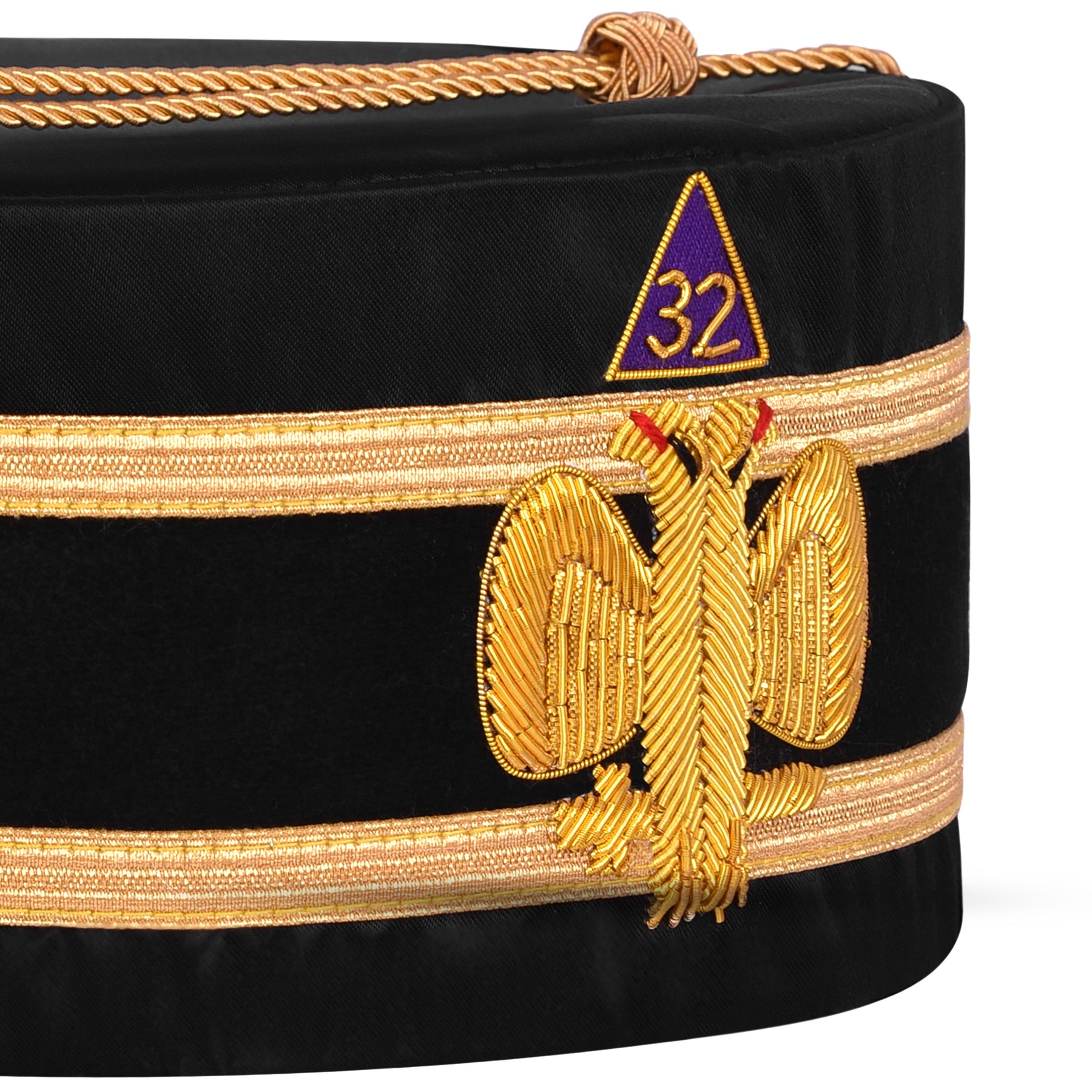 32nd Degree Scottish Rite Crown Cap - Wings Down Hand Embroidery Gold Bullion - Bricks Masons