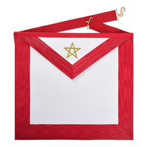 Excellent Master Allied Masonic Degrees Apron - Red Moire Ribbon With Embroidered Gold Pentagram - Bricks Masons
