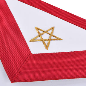 Excellent Master Allied Masonic Degrees Apron - Red Moire Ribbon With Embroidered Gold Pentagram - Bricks Masons