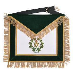 Past Sovereign Grand Master Allied Masonic Degrees Apron - Forest Green Velvet With Gold Fringe - Bricks Masons