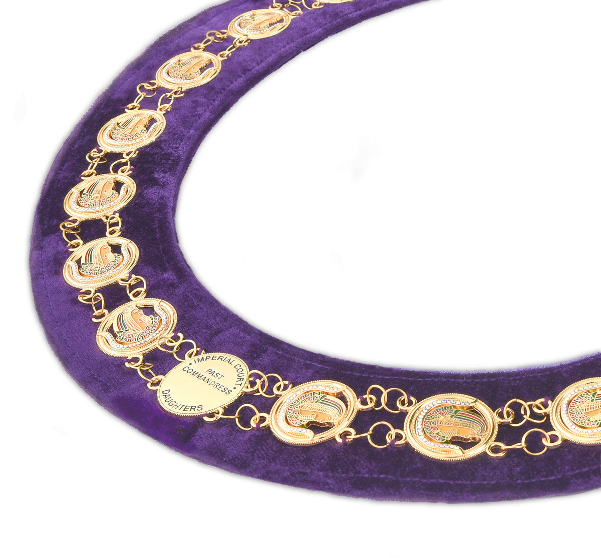 Past Commandress DOI Chain Collar - Multi-Color Gold Plated On Purple Velvet - Bricks Masons