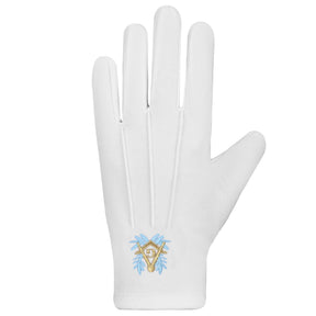Master Mason Blue Lodge Gloves - Blue & Gold Square and Compass G White Cotton - Bricks Masons
