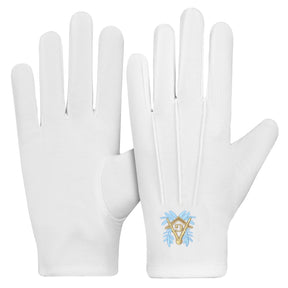 Master Mason Blue Lodge Gloves - Blue & Gold Square and Compass G White Cotton - Bricks Masons