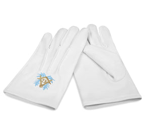 Master Mason Blue Lodge Gloves - Blue & Gold Square and Compass G White Cotton - Bricks Masons