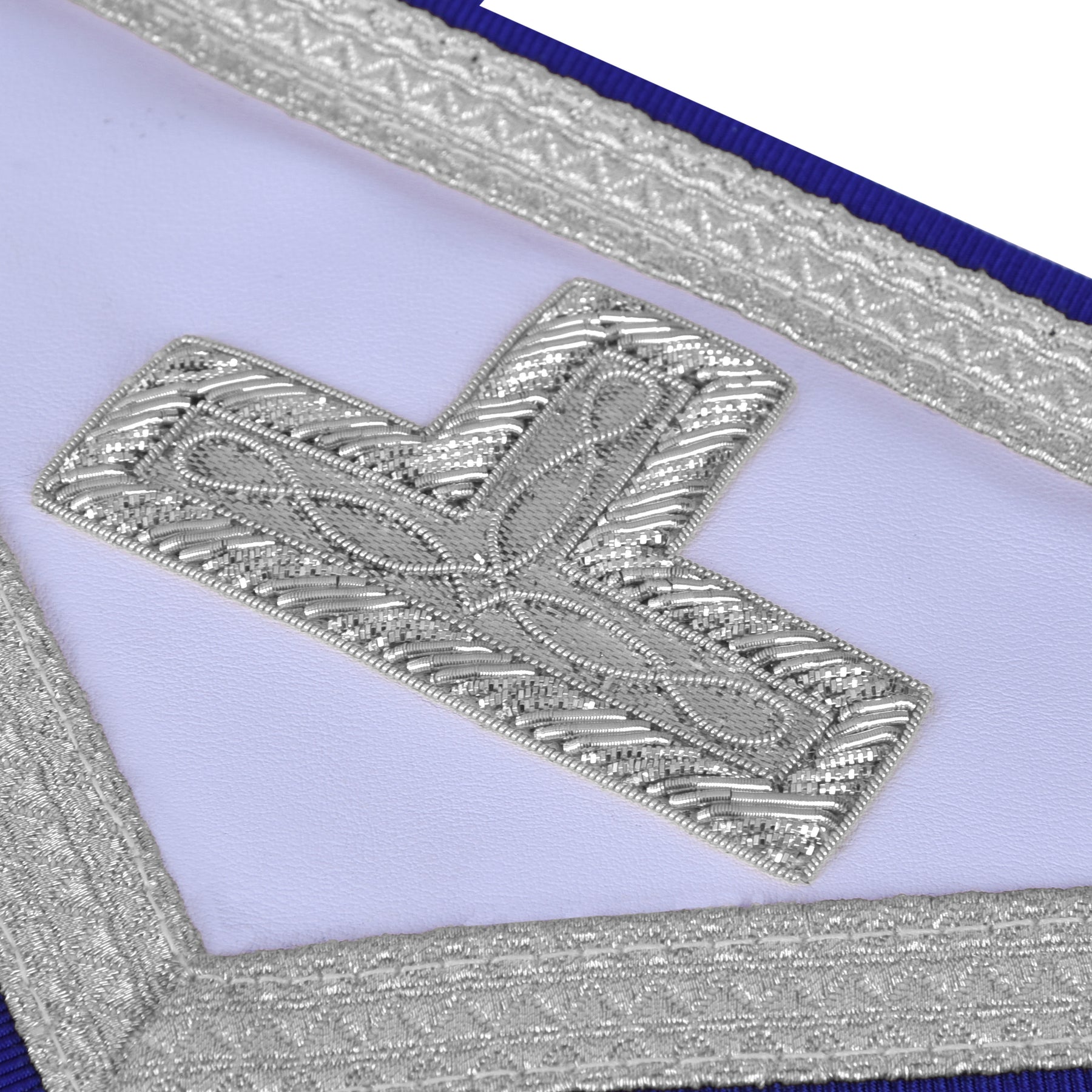 Past Master Blue Lodge Apron - Royal Blue Ribbon With Silver Fringe & Chain Tassels - Bricks Masons