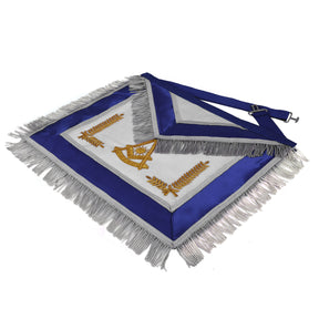 Past Master Blue Lodge California Regulation Apron - Hand Embroidery Gold Bullion With Silver Braid Fringe - Bricks Masons