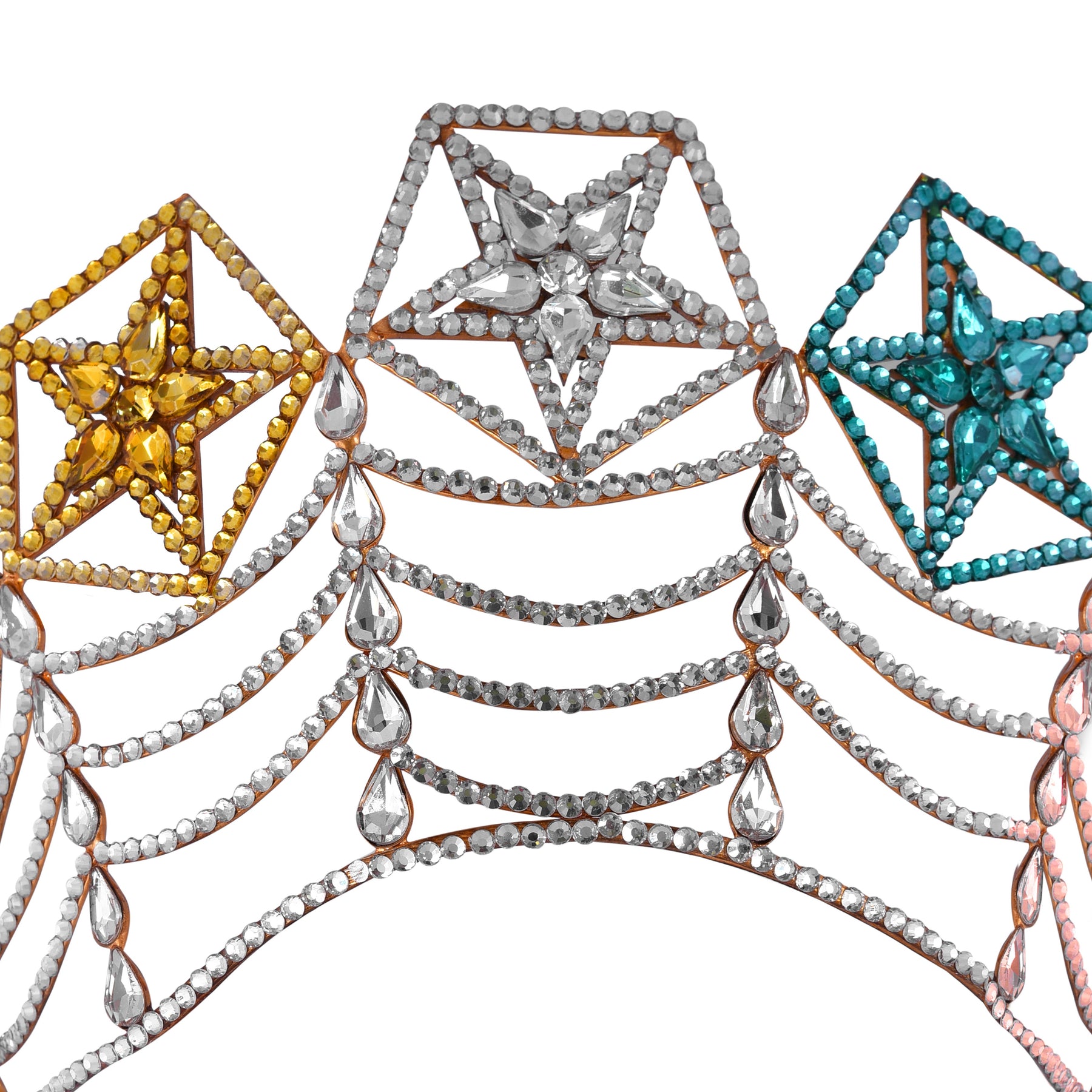 OES Crown - Rhodium Plating With Colorful Stars - Bricks Masons