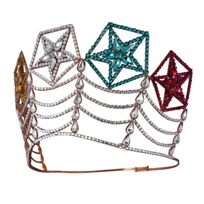 OES Crown - Rhodium Plating With Colorful Stars - Bricks Masons