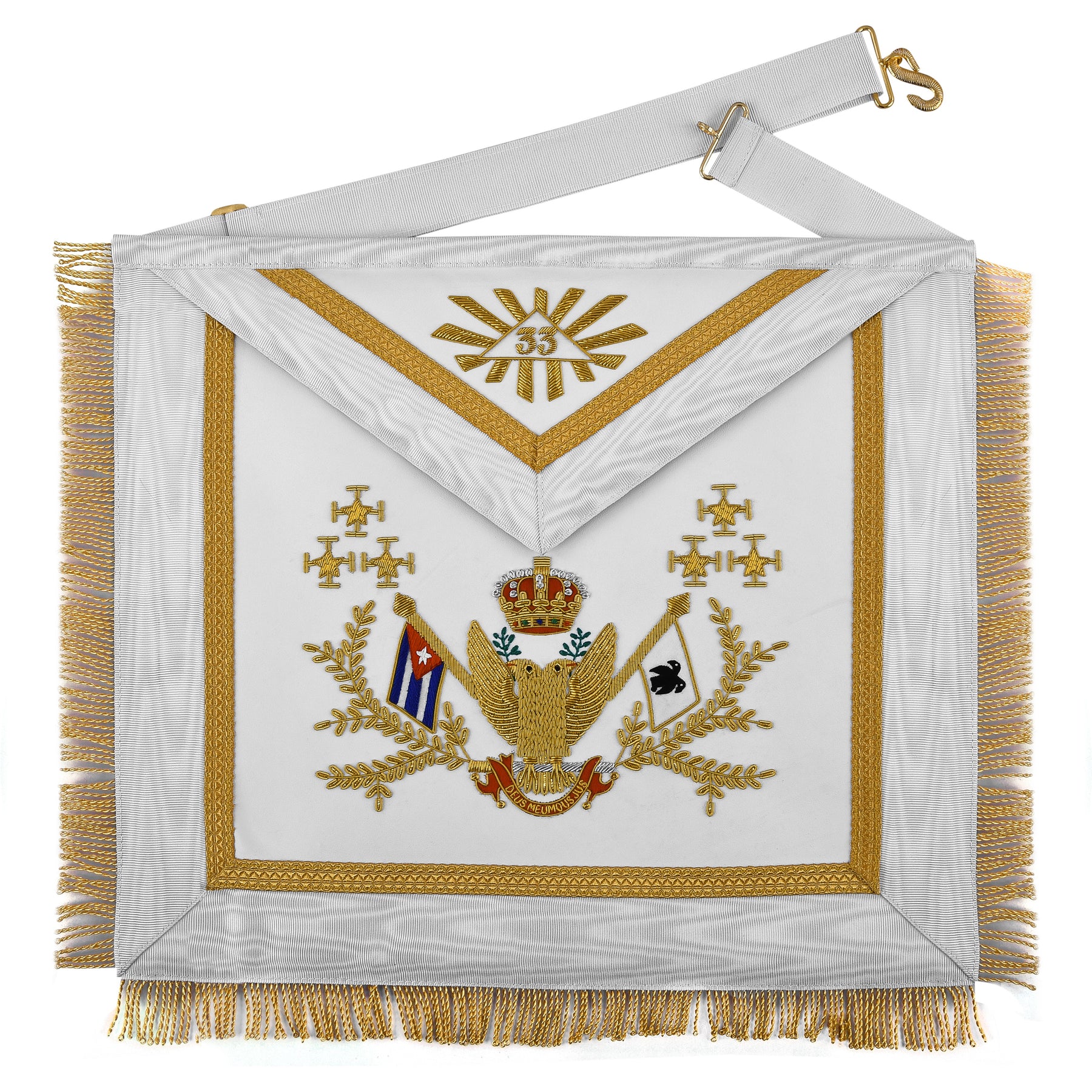 33rd Degree Scottish Rite Apron - Hand Embroidery Gold Bullion Wings Up ALL COUNTRIES FLAGS - Bricks Masons
