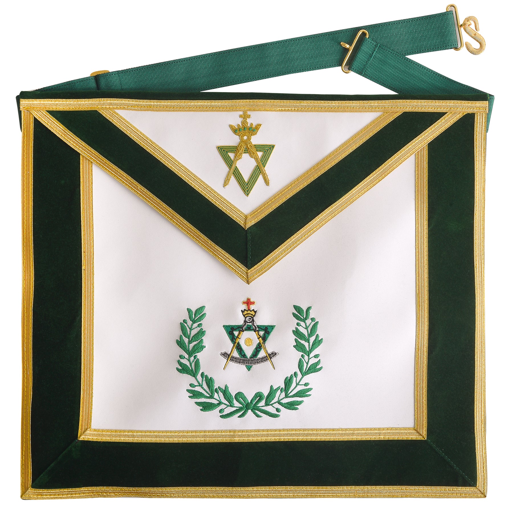 Sovereign Master Allied Masonic Degrees Apron - Green Velvet - Bricks Masons
