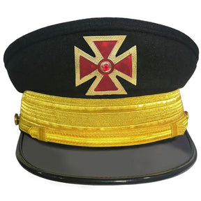 Knights Templar Commandery Fatigue Cap - Red Metal Cross With Large Strap (Gold/Silver) - Bricks Masons