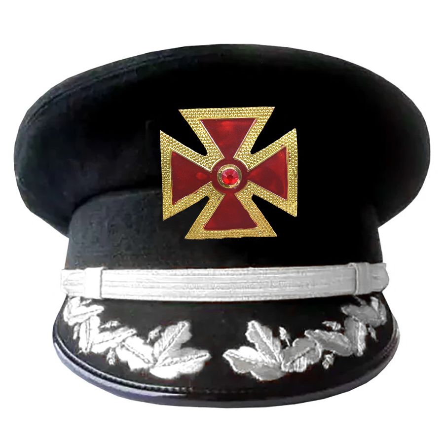 Knights Templar Commandery Fatigue Cap - Red Metal Cross With Strap & Embroidery (Gold/Silver) - Bricks Masons