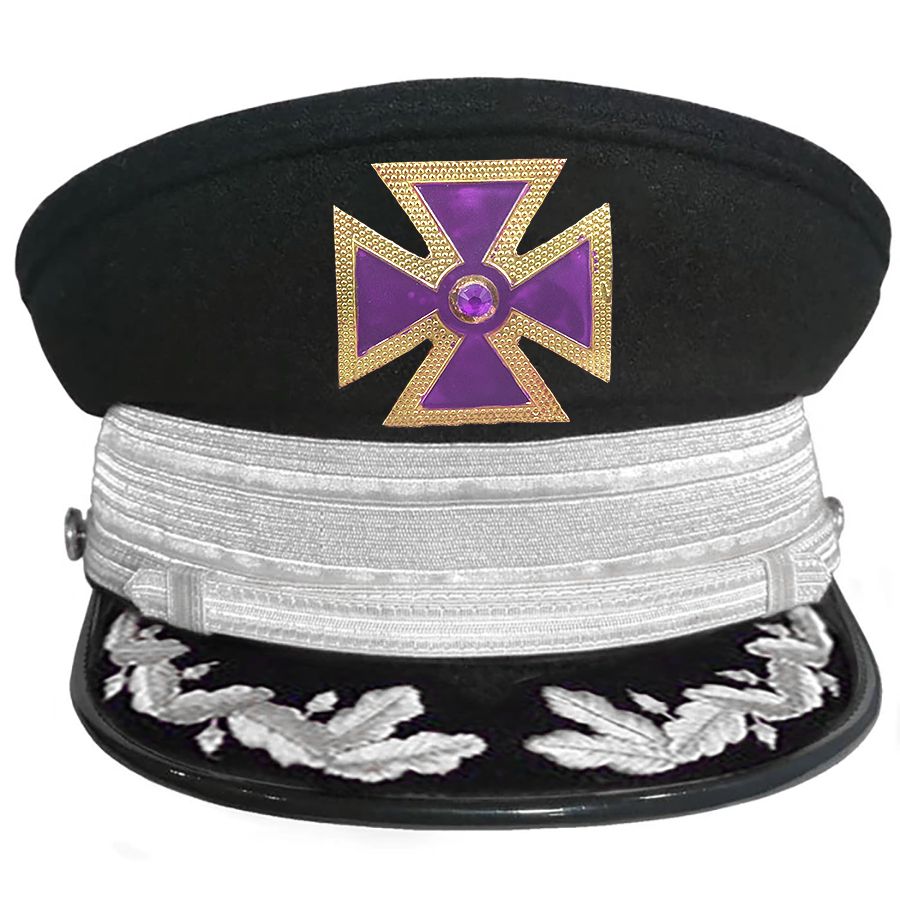 Knights Templar Commandery Fatigue Cap - Purple Metal Cross With Large Strap & Embroidery(Gold/Silver) - Bricks Masons