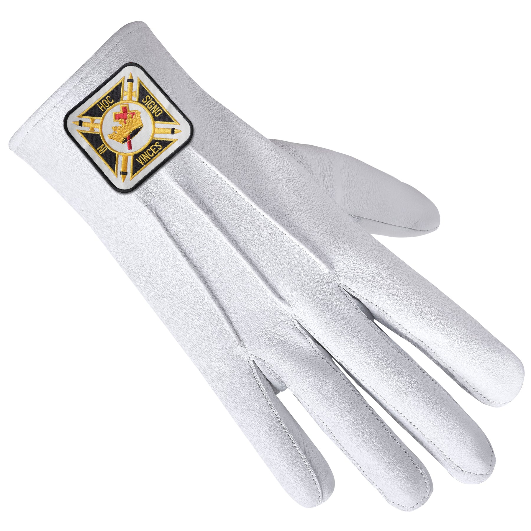 Knights Templar Commandery Glove - White Leather With Square Patch - Bricks Masons