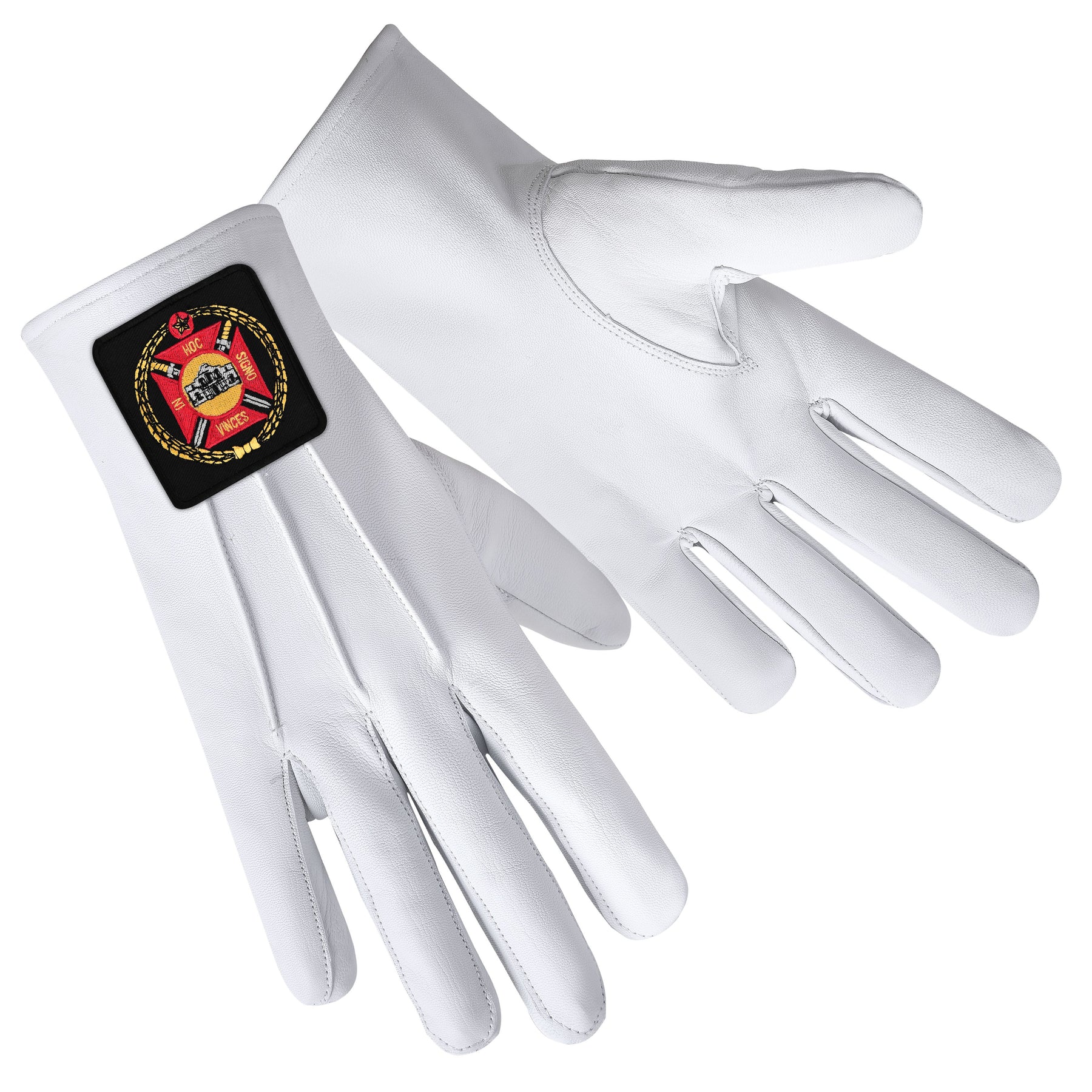 Knights Templar Commandery Glove - White Leather With Black Patch - Bricks Masons