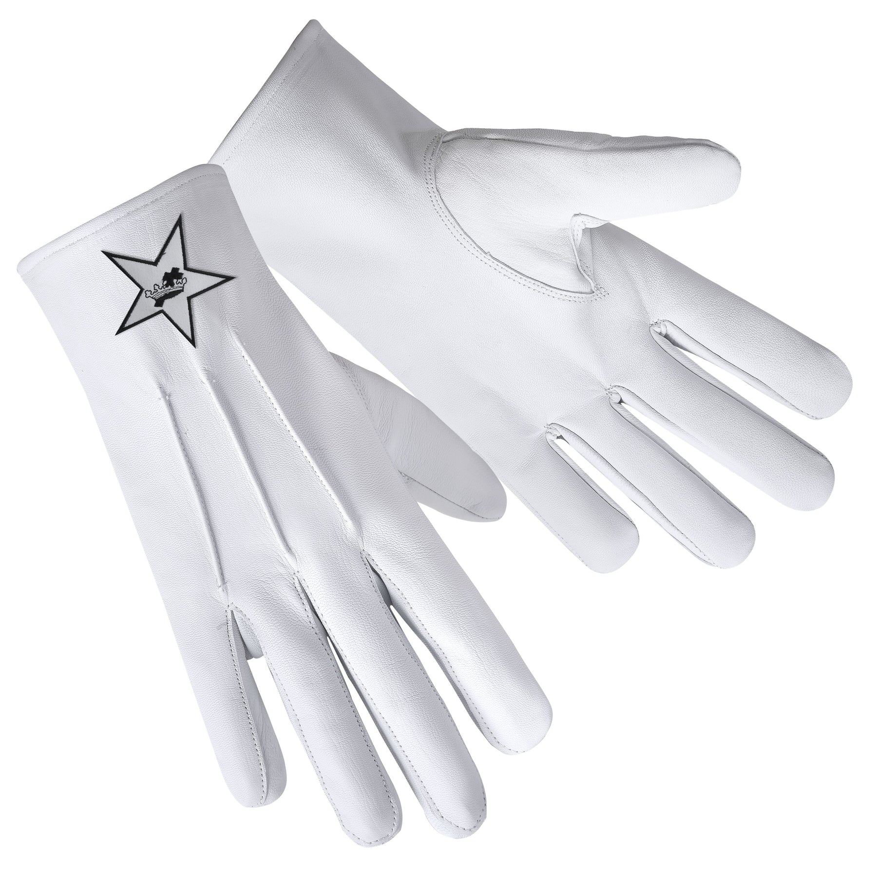 Knights Templar Commandery Glove - Leather With White Star Patch - Bricks Masons