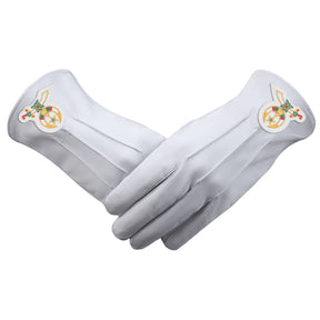 Shriners Glove - White Leather With Gold Emblem - Bricks Masons