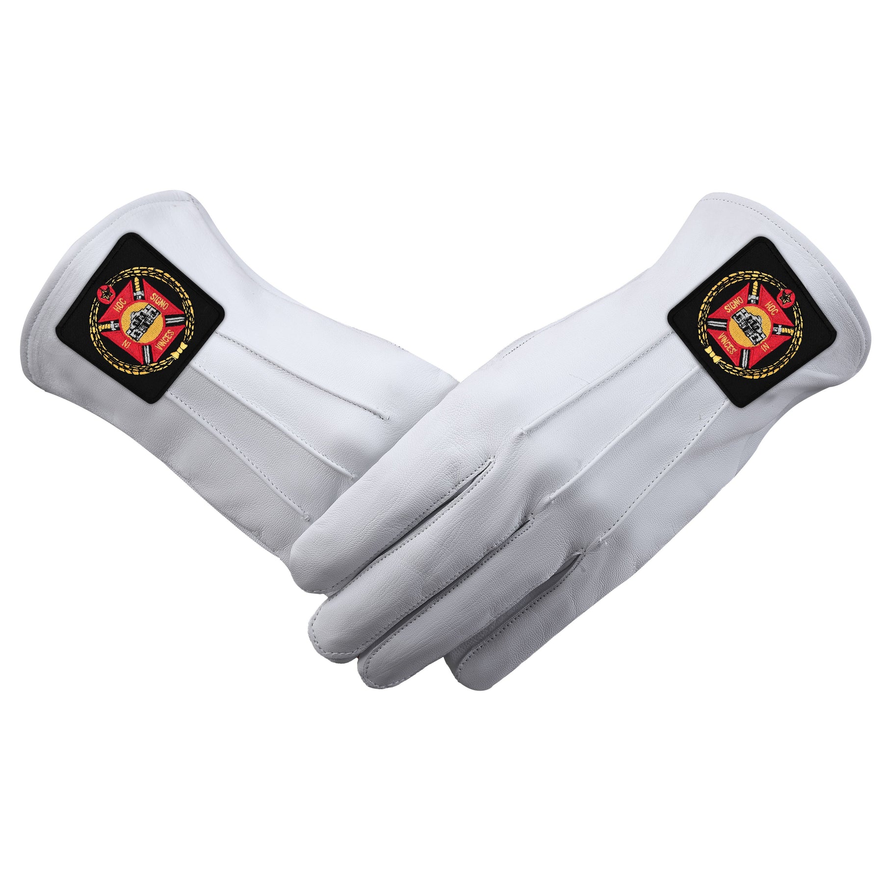Knights Templar Commandery Glove - White Leather With Black Patch - Bricks Masons
