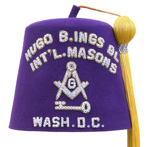 International Masons Fez Hat - Purple With White Sparkling Rhinestones - Bricks Masons