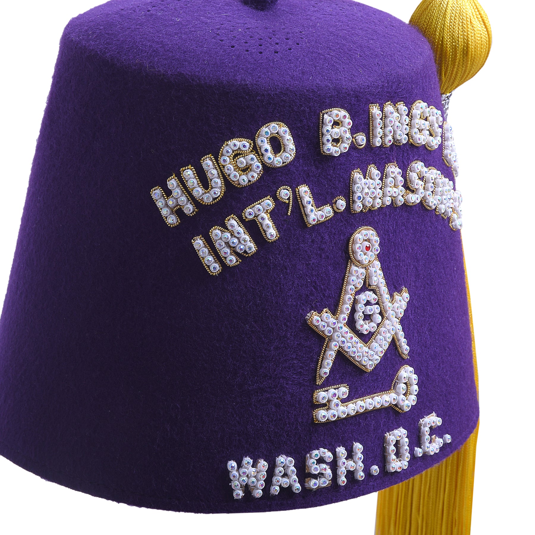 International Masons Fez Hat - Purple With White Sparkling Rhinestones - Bricks Masons