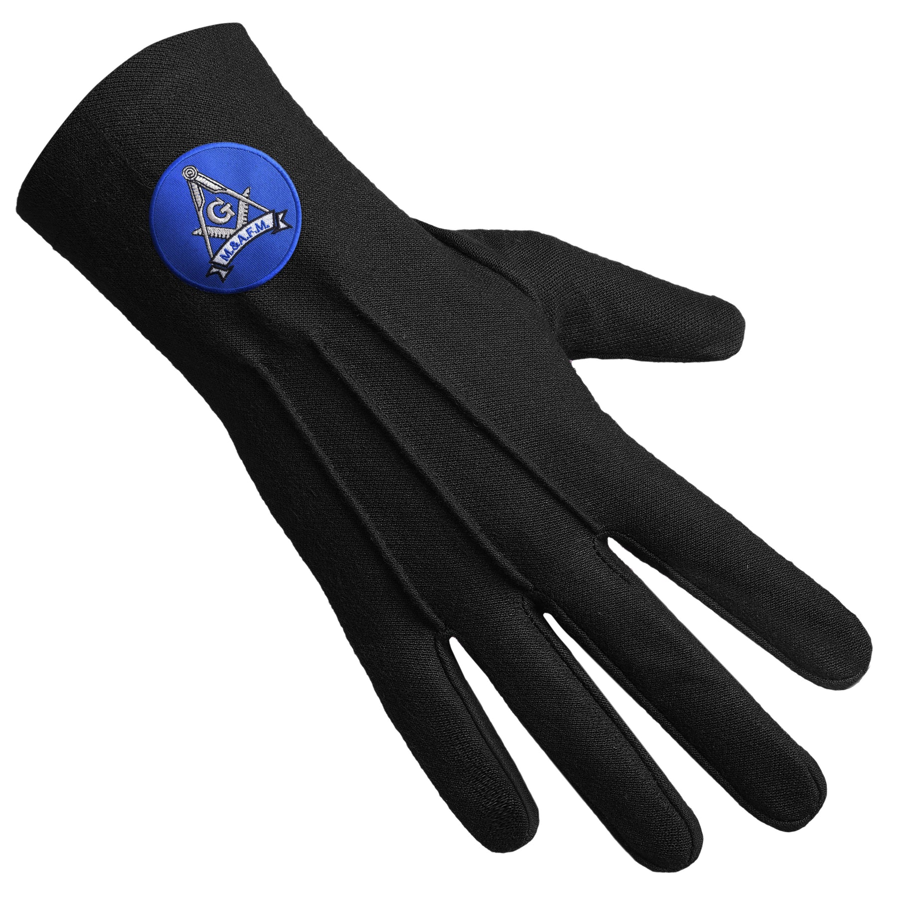 Master Mason Blue Lodge Glove - Black Pure Cotton With Blue Round Patch - Bricks Masons